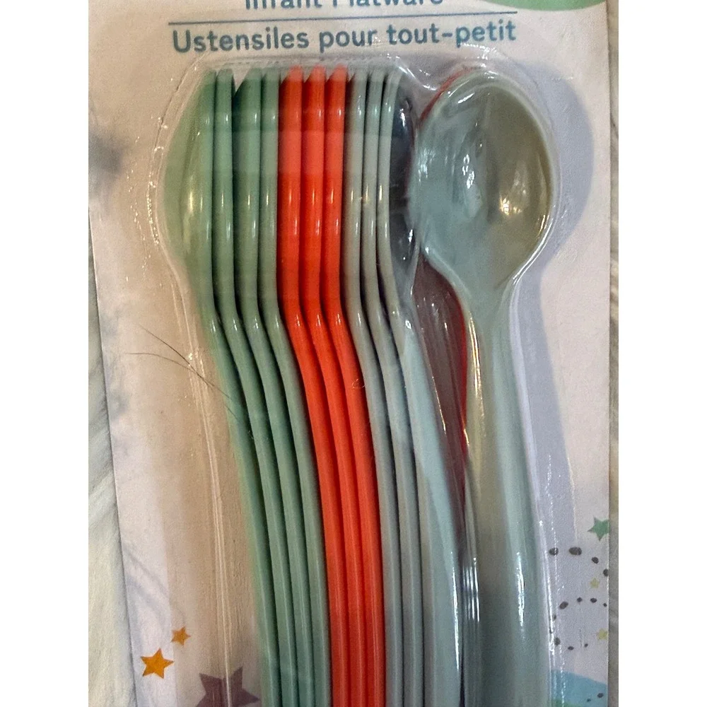 Angel of Mine Infant Flatware 12 Piece BPA Free Plastic Spoons Green Orange Grey